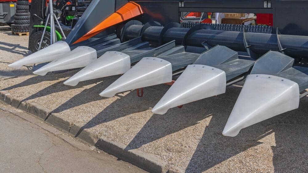 Corn Head Attachment at Combine Harvester Machine Farming.
