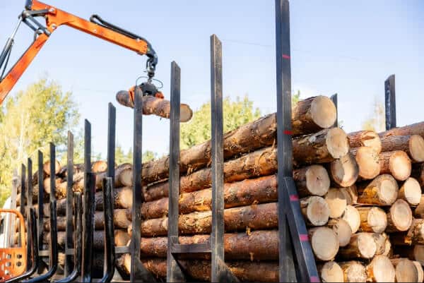 Loading Logs onto Hydraulic Machinery.